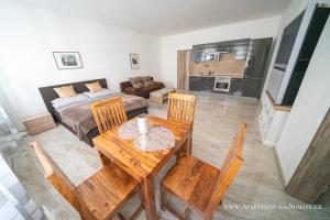 Televízia a/alebo spoločenská miestnosť v ubytovaní Apartmány na Šumavě