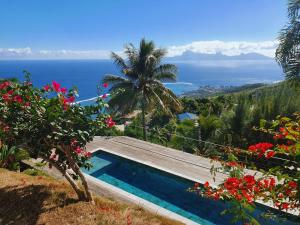 a swimming pool with a view of the ocean at PACIFIC VIEW Homestay in Punaauia
