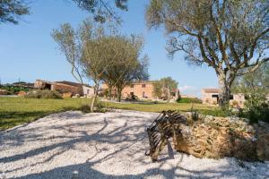 un banco del parque sentado en medio de un campo en Agroturismo Sa Canoveta, en Colonia de Sant Jordi