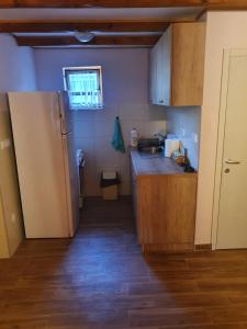 uma pequena cozinha com um frigorífico e um lavatório em Brvnara Sljivic em Kraljevo