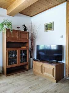 ein Wohnzimmer mit einem großen Flachbild-TV in der Unterkunft Guest House Kuks in Kuks