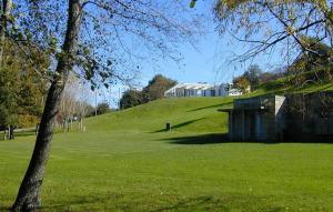 a green field with a tree and a building on a hill at Casa Cantinho dos Pais in Paredes de Coura