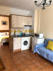 a kitchen with a sink and a washing machine at Apartamentos Cantarero Maro Nerja in Maro