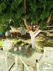 a table and two chairs under a tree at Nikis Home in Rethymno Town