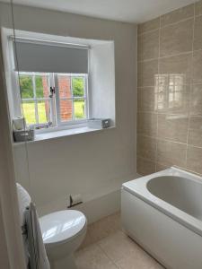 a bathroom with a tub and a toilet and a sink at Red Lion Inn in Sidbury