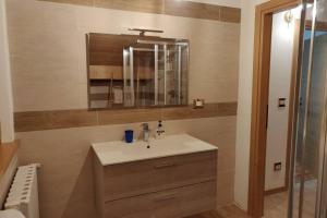 a bathroom with a sink and a mirror at Casa Heidi in Pieve di Cadore