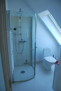 ein Badezimmer mit Dusche und Toilette in der Unterkunft Quistgaarden Bed & Breakfast in Spjellerup + 122 Fotos