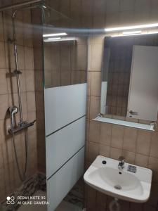 a bathroom with a sink and a mirror at Vivi Apartments in Iraklitsa +15 photos