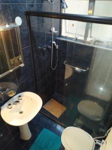 La salle de bains est pourvue d'une douche, de toilettes et d'un lavabo. dans l'établissement Apartments Almirante Goncalves, à Rio de Janeiro