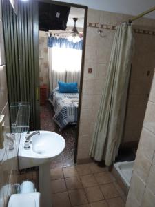 a bathroom with a sink and a shower and a tub at Residencial El Hogar in Salta