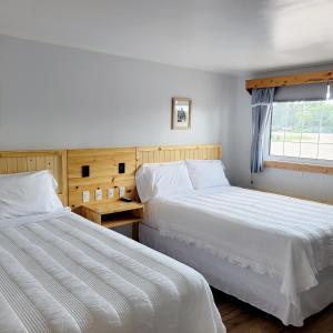 a bedroom with two beds and a window at Quest Motel in Whitewood