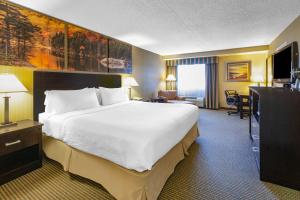 um quarto de hotel com uma cama grande e uma televisão em Days Inn by Wyndham Plattsburgh em Plattsburgh