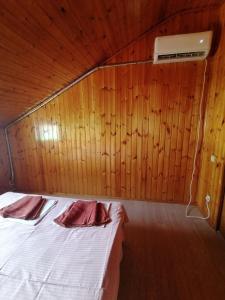 アドレルにあるMaria Guest Houseの木製の壁のドミトリールームのベッド1台分です。