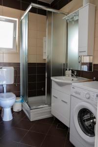 y baño con aseo y lavadora. en Apartment Novalja, en Novalja