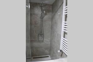 a shower with a glass door in a bathroom at Boutique & Chic in Oviedo