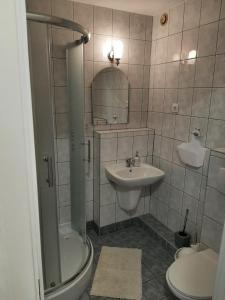 Et badeværelse på M-Apartamenty w Hotelu Polonia