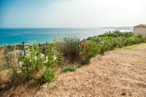 a row of flowers on a hill near the ocean at Folies in Lourdata