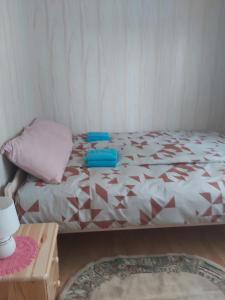 uma pequena cama num quarto com uma mesa em Kanepi accommodation One room em Viljandi