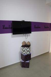 eine Wand mit einem TV an der Wand in der Unterkunft kleine schweiz - LAFAYETTE in Espargos