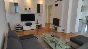 a living room with a couch and a tv at Apartman Toni in Bibinje