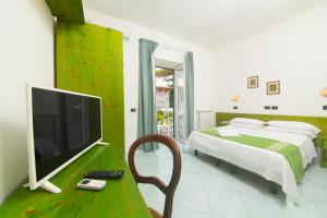 a bedroom with a bed and a television on a desk at Hotel Pineta in Ischia Town