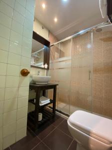 ein Bad mit einem WC und einem Waschbecken in der Unterkunft Hotel Villaneila in Neila