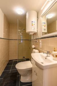 a bathroom with a toilet and a sink at Komodora nams in Liepāja