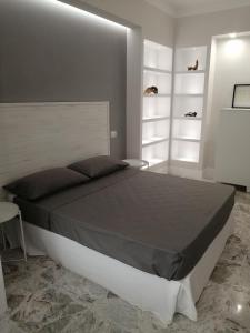 a bedroom with a large bed and some shelves at Insieme al mare in Praia a Mare +25 photos