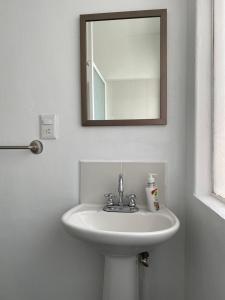 a bathroom with a white sink and a mirror at Nebraska Suites WTC in Mexico City +21 photos