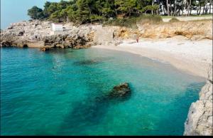 a beach with a rock in the water at Two Room Eva in Pula