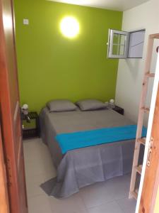 a bedroom with a bed with a green wall at La Fée amazonienne in Rivière-Pilote