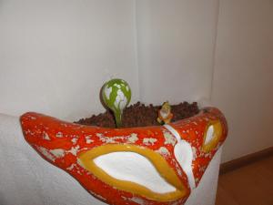 eine Vase mit einem Hot Dog und einer Pflanze in der Unterkunft Biohof Weissensteiner in Ullrichs