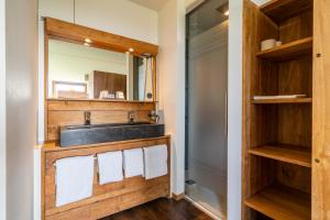 a bathroom with a sink and a mirror at Alpine Hotel by SnowWorld in Landgraaf