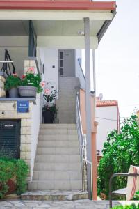 una escalera que conduce a una casa con macetas en Apartments Markov en Zadar