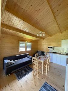 - un salon avec un canapé et une table dans l'établissement Domek nad Solina z klimatyzacją, à Uherce Mineralne