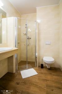 W łazience znajduje się prysznic, toaleta i umywalka. w obiekcie Nowy Zdrój - Centrum Zdrowia i Wypoczynku w Polanicy Zdroju