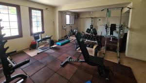 an overhead view of a gym with tread machines at Agnanti Hotel in Velventós