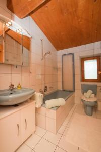 a bathroom with a sink and a tub and a toilet at Ferienwohnungen Schneider in Kirchdorf in Tirol