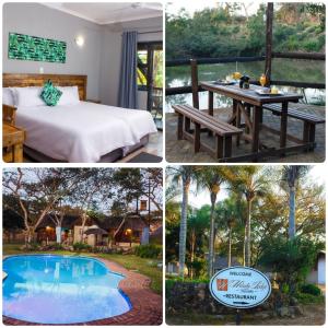 a collage of pictures of a hotel with a bed and a pool at Ndalo Lodge Mbombela in Nelspruit