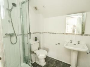 ein Badezimmer mit Toilette, Waschbecken und Dusche in der Unterkunft Footprint in Weymouth + 14 Fotos