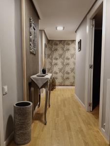 a hallway with a table and a wall at Apartamento Turístico Santiago in Logroño