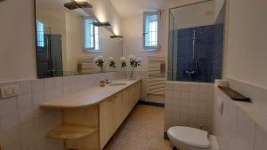 a bathroom with a sink and a toilet and a mirror at Marconi Rooms – Porta Leoni in Verona +40 photos