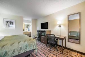 ジョンソンシティにあるQuality Inn Downtownのベッドと机とテレビがあるホテルの部屋