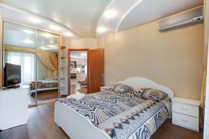 ハバロフスクにあるАппартаменты на Истомина, 41のベッドルーム(ベッド1台、テレビ、鏡付)