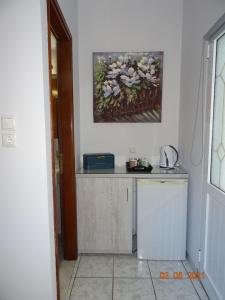 a room with a counter and a painting on the wall at Studios Anais - Thasos in Limenas