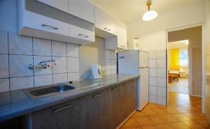 a kitchen with a sink and a refrigerator at Noclegi u Kowalczykow in Zubrzyca Górna