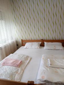 dos camas sentadas una al lado de la otra en un dormitorio en HOSTEL BATA II Trokrevetne sobe en Kanjiža