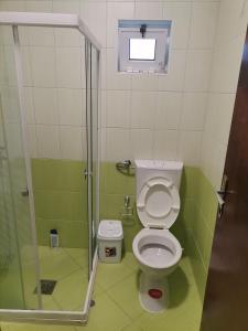 ein Bad mit einem WC und einer Dusche in der Unterkunft Villa Sofia in Ohrid