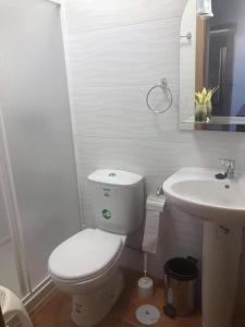 a white bathroom with a toilet and a sink at CASA DO POÇO in Faro +15 photos