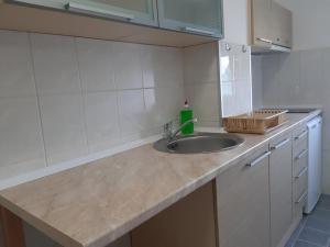 - une cuisine avec un évier et un comptoir dans l'établissement Sunny Lakeside Apartment, à Ohrid